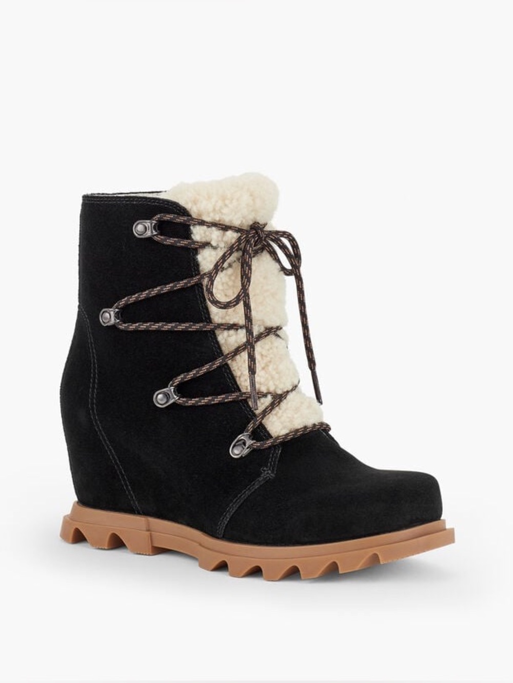 Sorel Joan of Arctic Wedge III Lace Cozy Boots in Black Suede size 8.5